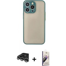 Marsilyan™- iPhone 14 Pro Max Kılıf Ahenk Çizgi Serisi - Siyah Bilvis 3D Mat Cam Ekran Koruyucu + Raze Metal Kamera Lens - Gs