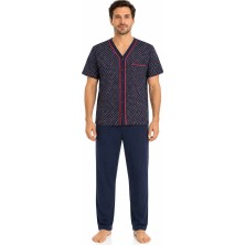 Pijapia %100 Pamuk Önden Düğmeli Kısa Kol Erkek Pijama Takım 3045