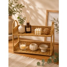 Yzhome Hasır Rattan 2 Katlı Raf Organizer Baharatlık Düzenleyici 32*21CM