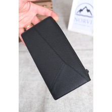Norvi Leather Telefon Bölmeli Portföy Hakiki Deri Parçalı Tasarım Siyah 1241