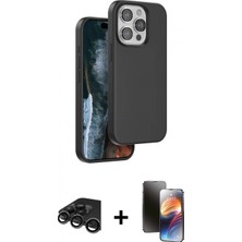 Marsilyan™- iPhone 15 Pro Max Kılıf Kıvılcım Çizgi Serisi - Siyah 3D Antistatik Mat Seramik Nano Ekran Koruyucu + Raze Metal Kamera Lens - Tmgı