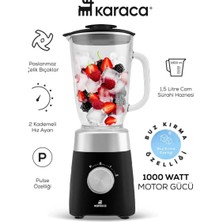 Karaca Smotie Blender 1000 W Güç, 1,5 L Cam Hazne Buzlu Içecekler Ya Da Soğuk Karışımlar Paslanmaz Çelik Bıçaklar ve 2 Kademeli Hız