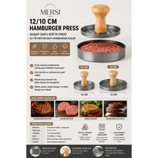 Mersi Shop 12/10 cm Metal Hamburger Press – Ahşap Saplı Köfte Presi | Ev Tipi Büyük Boy Hamburger Kalıbı