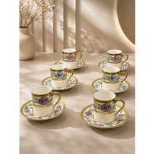 Yzhome Acar 6 Kişilik Lüks Porselen Gold Yaldızlı Desenli Kahve Fincan Takımı Seti 100ML