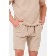 Bej %100 Pamuk Nefes Alan Kumaş Rahat Kalıp Beli Lastikli Erkek Penye Şort // 4002-BEJ