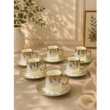 Yzhome Acar 6 Kişilik Lüks Gold Yaldızlı Porselen Desenli Kahve Fincan Takımı Seti 100ML