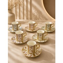 Yzhome Acar 6 Kişilik Lüks Porselen Gold Yaldızlı Desenli Kahve Fincan Takımı Seti 100ML