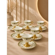 Yzhome Acar 6 Kişilik Lüks Porselen Ayaklı Gold Yaldızlı Desenli Kahve Fincan Takımı Seti 100ML