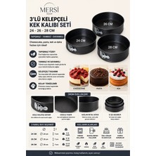 Mersi Shop 3'lü Kelepçeli Kek Kalıbı Seti | Yanmaz Yapışmaz Metal Cheesecake Pasta Pişirme Kalıbı Seti