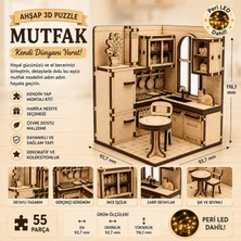 Algwood Mutfak Book Nook – Lazer Kesim Ahşap 3D Puzzle | Dıy Miniatur Mutfak Kitaplık Dekor