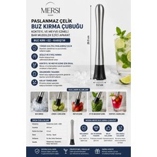 Mersi Shop Paslanmaz Çelik Buz Kırma Çubuğu | Kokteyl ve Meyve Ezmeli Bar Muddler Ezici Aparat