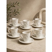 Yzhome Acar 6 Kişilik Lüks Porselen Face To Face Yüz Ifadeleri Kahve Fincan Takımı Seti 100ML