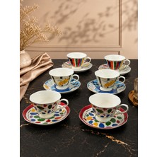Yzhome Acar 6 Kişilik Lüks Porselen Renkli Desenli Kahve Fincan Takımı Seti 100ML