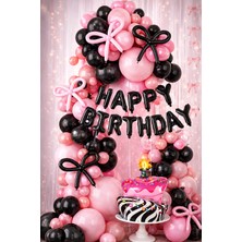 Haki Store Happy Birthday Doğum Günü Konsept Balon Süsleme Seti Pembe Siyah Parti Dekoru 70 Parça