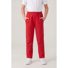 Fatella Unisex Çocuk 2 Iplik Mevsimlik Ribana Bel Düz Paça Kompakt Kırmızı Penye Pantolon Eşofman Altı Okul 23 Nisan 29 Ekim Gösteri