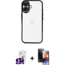 Marsilyan™- iPhone 16 Kılıf Vadi Minimal - Siyah 3D Antistatik Mat Seramik Nano Ekran Koruyucu + Bilvis Titan Kamera Lens - Gs