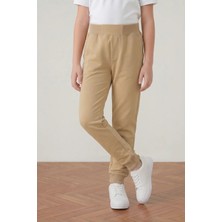 Fatella Unisex Çocuk 2 Iplik Mevsimlik Ribana Bel Lastikli Paça Kompakt Bej Penye Pantolon Eşofman Altı Okul ve Günlük Kullanım