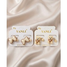 Happy Aksesuar Ayıcık ve Fiyonk Figürlü Lastik Çocuk Toka Set 2'li Beyaz Renk