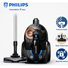Philips Toz Torbasız Elektrikli Süpürge Güçlü Motor, Carpetclean Başlık ve Alerji Kilit Sistemiyle Halı Odaklı Derin Temizlik Için Pratik Günlük Kullanım Sunar, Halı ve Sert Zeminlerde Güçlü Çekiş, Kompakt