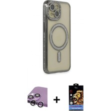 Marsilyan™- iPhone 14 Kılıf Zirve Doku Prime - Siyah Buffer Hayalet Cam Ekran Koruyucu + Raze Metal Kamera Lens - Gs