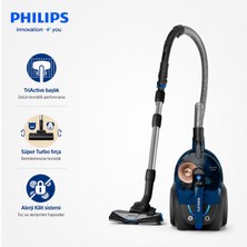 Philips Toz Torbasız Elektrikli Süpürge Powercyclone Teknolojisi, Alerji Kilit Sistemi ve Triactive Başlıkla Güçlü Emiş, Sessiz Çalışma ve Kolay Temizlik Deneyimi Sağlar, Halı ve Sert Zeminlerde Güçlü Çekiş