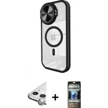 Marsilyan™- iPhone 11 Kılıf Kıvılcım Modern Koleksiyonu - Siyah 34D Hayalet Izgaralı Cam + Raze Metal Kamera Lens - Gs