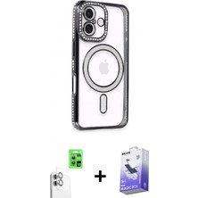 Marsilyan™- iPhone 16 Kılıf Zirve Doku Prime - Siyah Bilvis 5in1 5d Magic Hayalet Cam Ekran Koruyucu + Raze Metal Kamera Lens - Bz