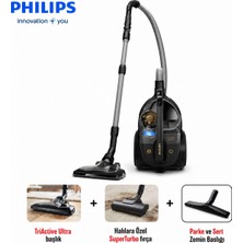Philips Toz Torbasız Elektrikli Süpürge Alerji Filtreli Güçlü Çekiş, Geniş Hazne ve Triactive Ultra Başlıkla Günlük Ev Temizliğinde Hızlı, Hijyenik ve Pratik Kullanım Sunar, Halı ve Sert Zeminlerde Güçlü Çe