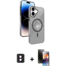 Marsilyan™- iPhone 16 Kılıf Nova Modern Prime - Siyah 3D Antistatik Mat Seramik Nano Ekran Koruyucu + Pvd Metal Kamera Lens - Pe