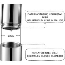 Ohbe Express Ilhan Pro Metal Perlatör Musluk Ucu, F22-1, 360° Döner, Dişi Iç Dişli, Uzatmalı, Krom