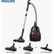 Philips Toz Torbasız Elektrikli Süpürge Güçlü Emiş Performansı, Süper Turbo Fırça ve Sert Zemin Başlığıyla Derin Temizlik Için Pratik, Kompakt ve Kolay Kullanımlı Çözüm, Halı ve Sert Zeminlerde Güçlü Çekiş,