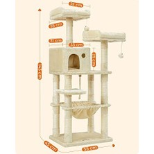 Ohbe Express Feandrea PCT15BE Tırmalama Ağacı, 143 cm Yüksekliğinde, 11 Tırmalama Sütunlu Kedi Ağacı, 2 Platform, 1 Kedi Mağarası, 1 Hamak, 2 Pelüş Top, Pelüş, Çok Katlı Tasarım, Bej