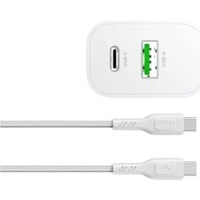 Ohbe Express Bolt Duo 20W Usb-A ve Type-C Çift Portlu Hızlı Şarj Aleti, Type-C Kablo ve Adaptör Seti, Beyaz