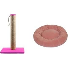 Ohbe Express Kedi Tırmalama Tahtası 40 cm ve Kedi Simit Yatağı 50 cm Çap Polar 2' Li Set (Pembe)