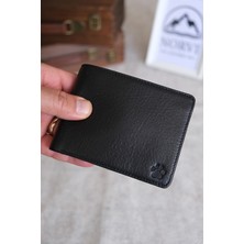 Norvi Leather Özel Baskılı Deri Cüzdan - Bozuk Para Gözlü Hakiki Deri Cüzdan Parlak Siyah 1242