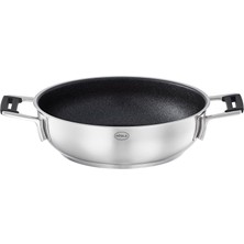 Ohbe Express Sılence Pro Servis Tavası, Çizilmeye Karşı Dayanıklı Birinci Sınıf Yapışmaz Kaplamalı Tava, Proresist, Silikon Kulplar, 24 Cm, Paslanmaz Çelik 18/10, Indüksiyonlu Ocaklara Uygun, Bulaşık
