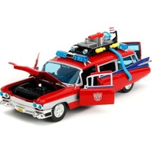 Ohbe Express Jada Toys Transformers x Ghostbusters Ecto-1 Die-Cast Metal Model Araba, 1:24 Ölçek, Kırmızı-Beyaz