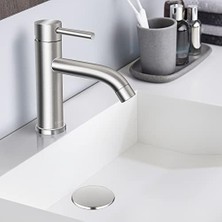 Ohbe Express Soka Banyo Lavabo Bataryası Tek Saplı Paslanmaz Çelik Tuvalet Ticari Banyo Bataryası Küvet Lavabo Muslukları Güverte Levhası ve Açılır Tahliye Tertibatı 1 ve 3 Delik Için Uygun, Fırçalanmış Nikel