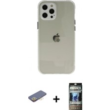 Marsilyan™- iPhone 12 Pro Kılıf Nova Asil Özel Seri - Siyah 34D Hayalet Izgaralı Cam + Renkli Kamera Lens Koruma Cam - Sı