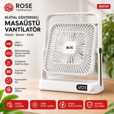 Rose Teknoloji Digital Göstergeli 2200RPM 5 Kanatlı Kademeli Ayarlabilir Taşınabilir Masaüstü Soğutucu Fan