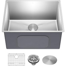 Ohbe Express KHU101-24L Standart Pro 24" Undermount 16 Gauge Tek Kase Çamaşır ve Yardımcı Lavabo, 60 Cm, Sıkı Yarıçap