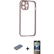 Marsilyan™- iPhone 12 Pro Kılıf Nova Asil Özel Seri - Siyah 34D Hayalet Izgaralı Cam + Renkli Kamera Lens Koruma Cam - Sı