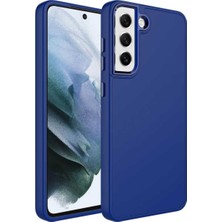 Ohbe Express Galaxy S21 Fe Uyumlu Metal Çerçeve ve Buton Tasarımlı Silikon Luna Kılıf-Lacivert