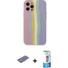 Marsilyan™- iPhone 12 Pro Max Kılıf Yadigar Çizgi - Siyah 5d Eko Cam Ekran Koruyucu + Renkli Kamera Lens Koruma Cam - Pe
