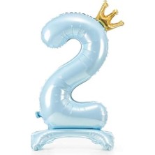 Ohbe Express Ayaklı ve Kral Taç'lı Rakam Folyo Balon 34 Inç 76 cm (Bebe Mavisi, 2)
