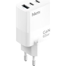 Ohbe Express Gan Multı 65W Usb-A ve 2*type-C Üç Portlu Hızlı Şarj Aleti, Güç Adaptörü, Beyaz