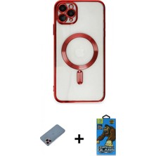 Marsilyan™- iPhone 11 Pro Max Kılıf Nova Işık Özel Seri - Siyah 18D Cam Ekran Koruyucu + Shine Kamera Lens Koruma Cam - Pe