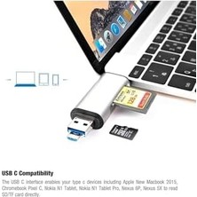 Ohbe Express ADS-103 Uyumlu Type-C To USB 3.0 Otg Veri Aktarım Sd Tf Tak Çalıştır Kart Okuyucu Çevirici Hub Adaptör