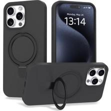 Ohbe Express - 15 Pro Max ile Uyumlu Kılıf ile Uyumlu Halkalı Standlı Içi Kadife Yumuşak Renkli Silikon Kapak