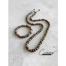 Crazy Takı Tasarım 8 mm Smoky (Dumanlı) Kuvars & Jasper Doğaltaş 70-80 cm Uzun Erkek Kolyesi (Bileklik Hediyeli)